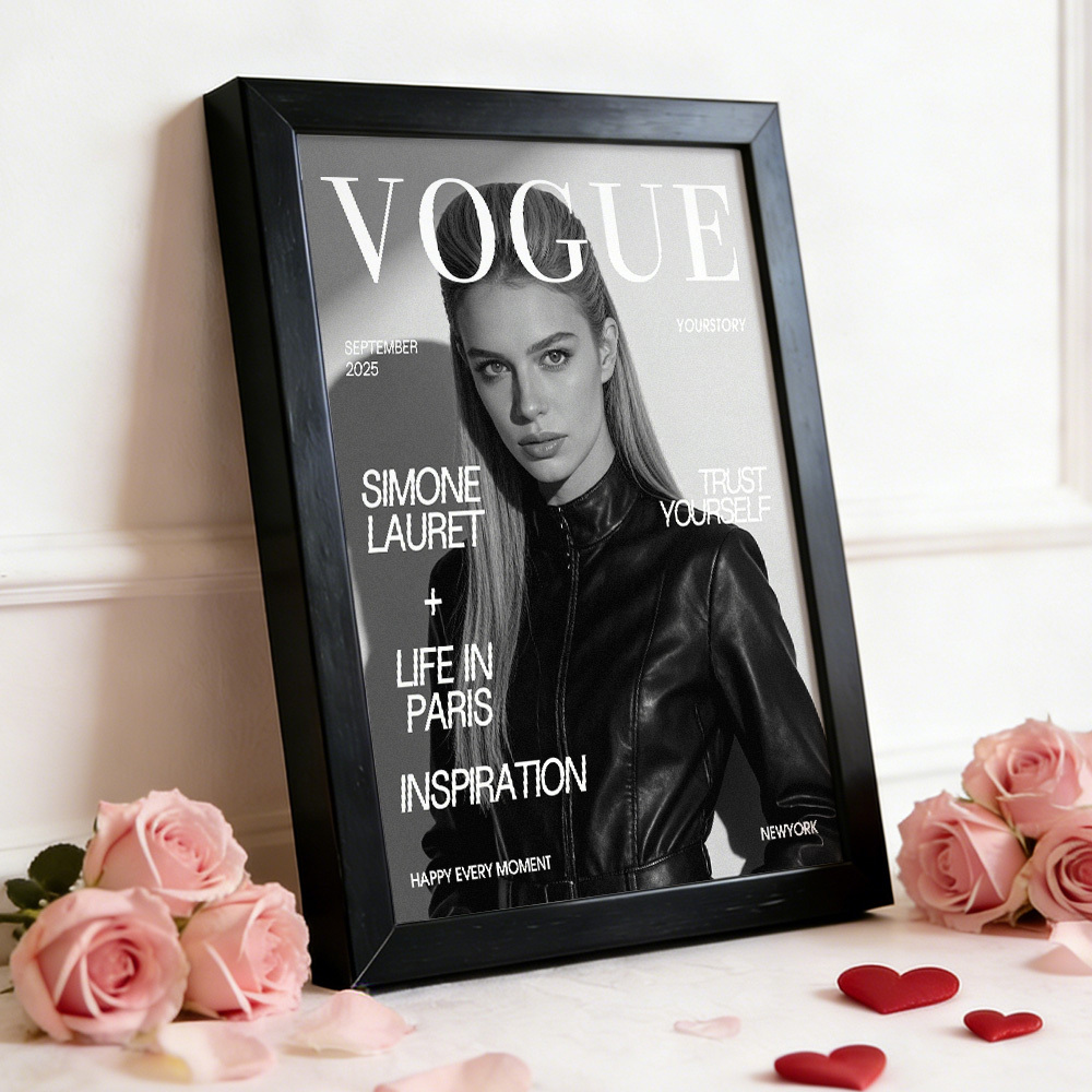 Valentine's Day Gift Custom Vogue Magazine Frame Personalized Photo & Text Decor Gift for Birthdays Anniversary - MyMoonLampAu