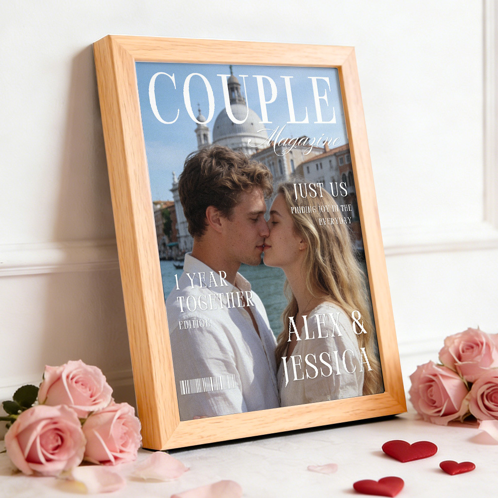 Couple Portrait Magazine Frame Custom Name & Memory Decor Valentine’s Day Gift - MyMoonLampAu