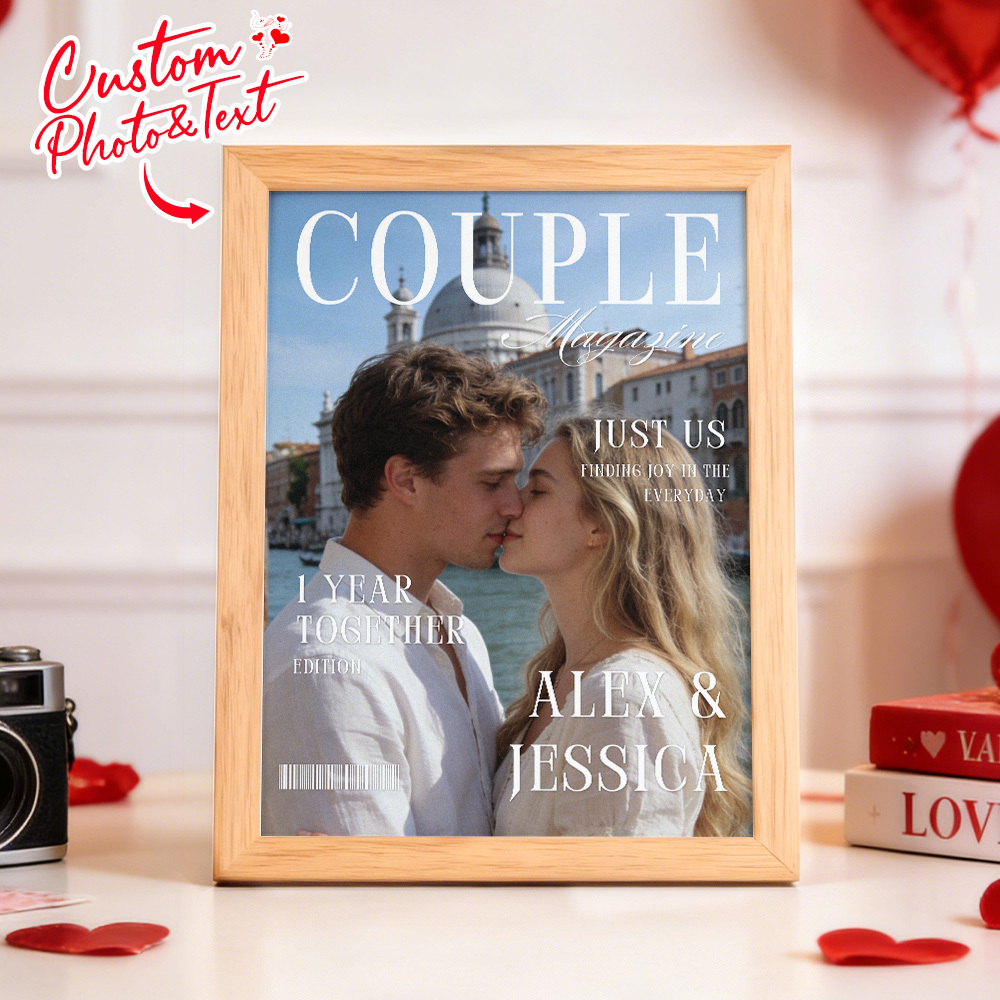 Couple Portrait Magazine Frame Custom Name & Memory Decor Valentine’s Day Gift - MyMoonLampAu