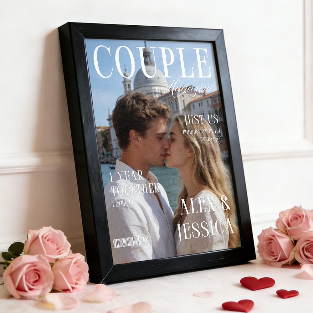 Couple Portrait Magazine Frame Custom Name & Memory Decor Valentine’s Day Gift - MyMoonLampAu