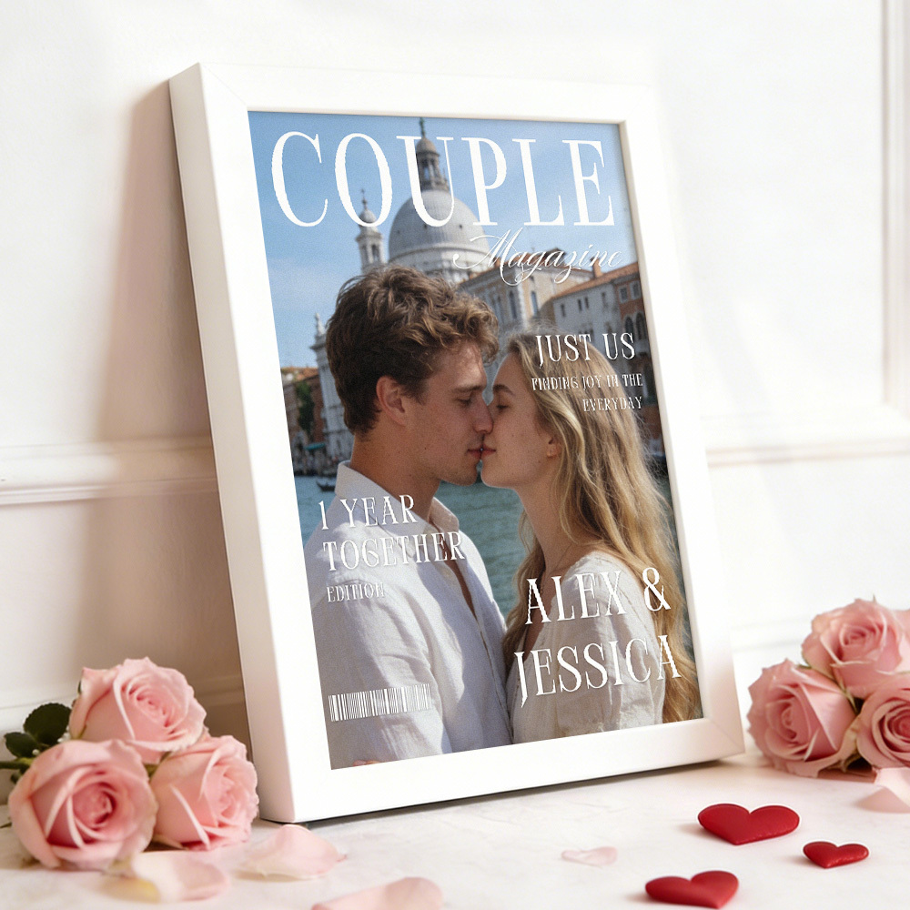 Couple Portrait Magazine Frame Custom Name & Memory Decor Valentine’s Day Gift - MyMoonLampAu