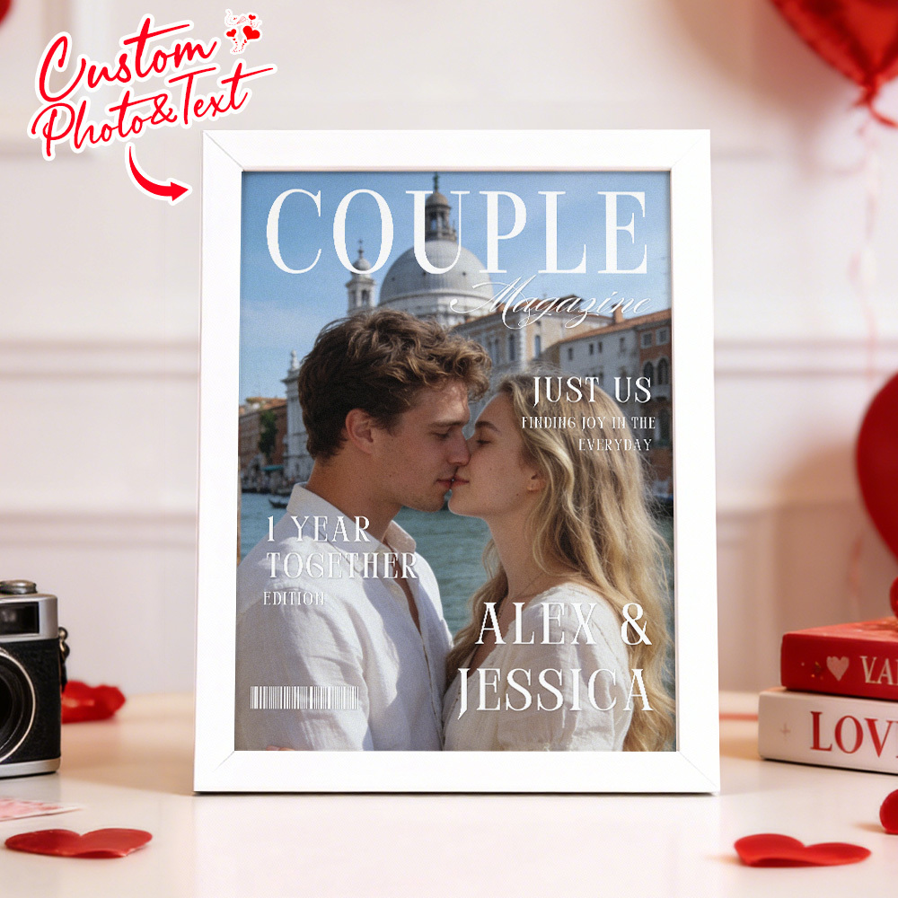 Couple Portrait Magazine Frame Custom Name & Memory Decor Valentine’s Day Gift - MyMoonLampAu