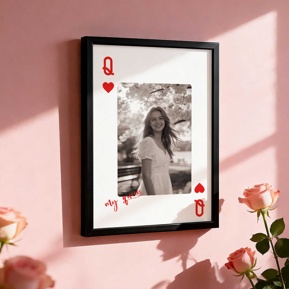 Custom King & Queen Playing Card Photo Frame Custom Photo Memory Decor Valentine's Day Gift - MyMoonLampAu
