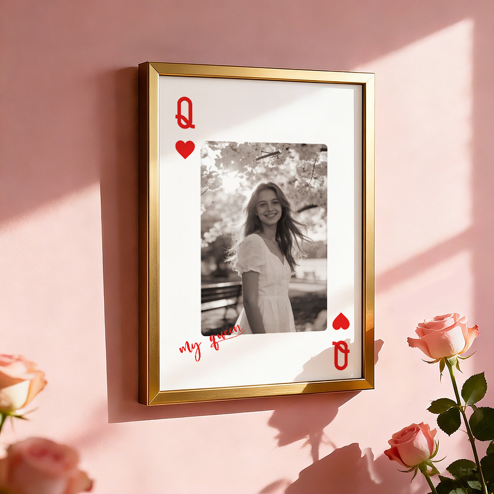 Custom King & Queen Playing Card Photo Frame Custom Photo Memory Decor Valentine's Day Gift - MyMoonLampAu