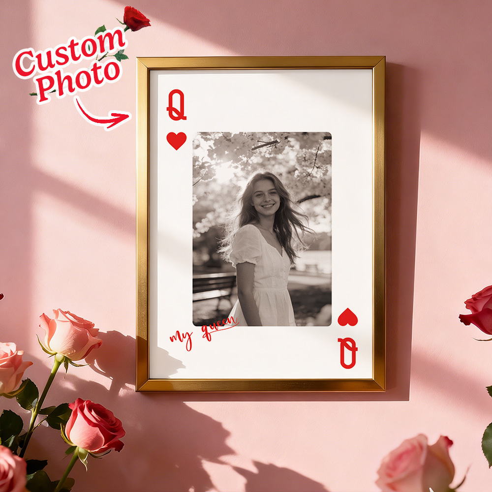 Custom King & Queen Playing Card Photo Frame Custom Photo Memory Decor Valentine's Day Gift - MyMoonLampAu