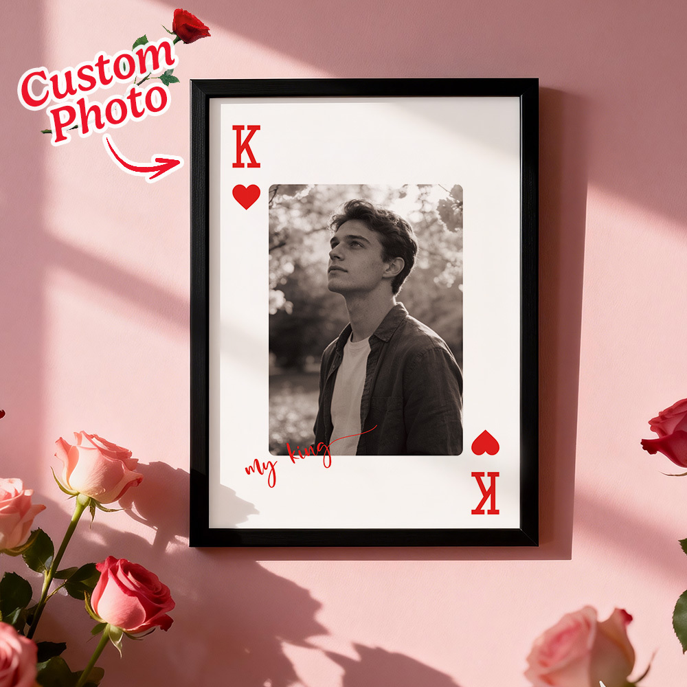 Custom King & Queen Playing Card Photo Frame Custom Photo Memory Decor Valentine's Day Gift - MyMoonLampAu