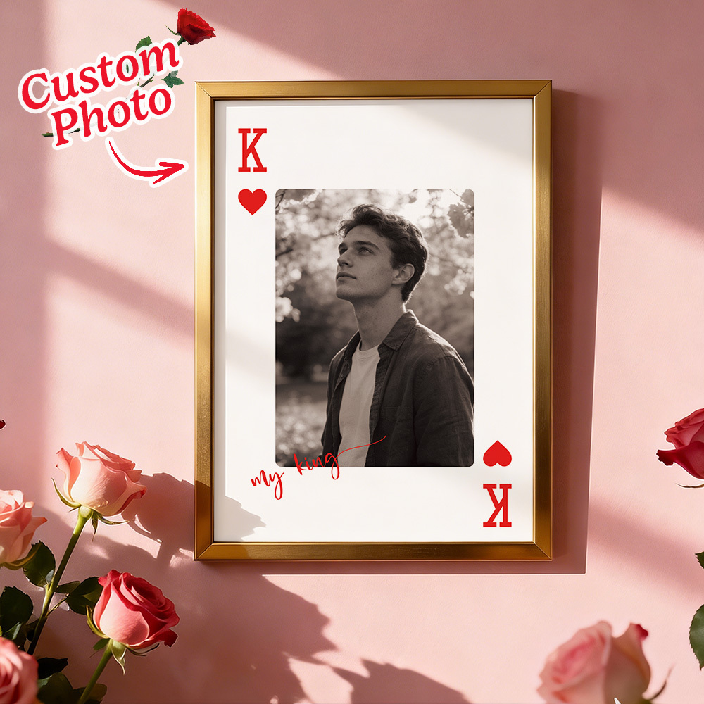 Custom King & Queen Playing Card Photo Frame Custom Photo Memory Decor Valentine's Day Gift - MyMoonLampAu