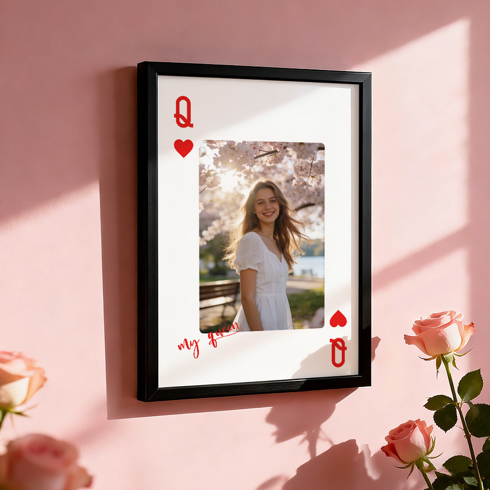 Custom King & Queen Playing Card Photo Frame Custom Photo Memory Decor Valentine's Day Gift - MyMoonLampAu