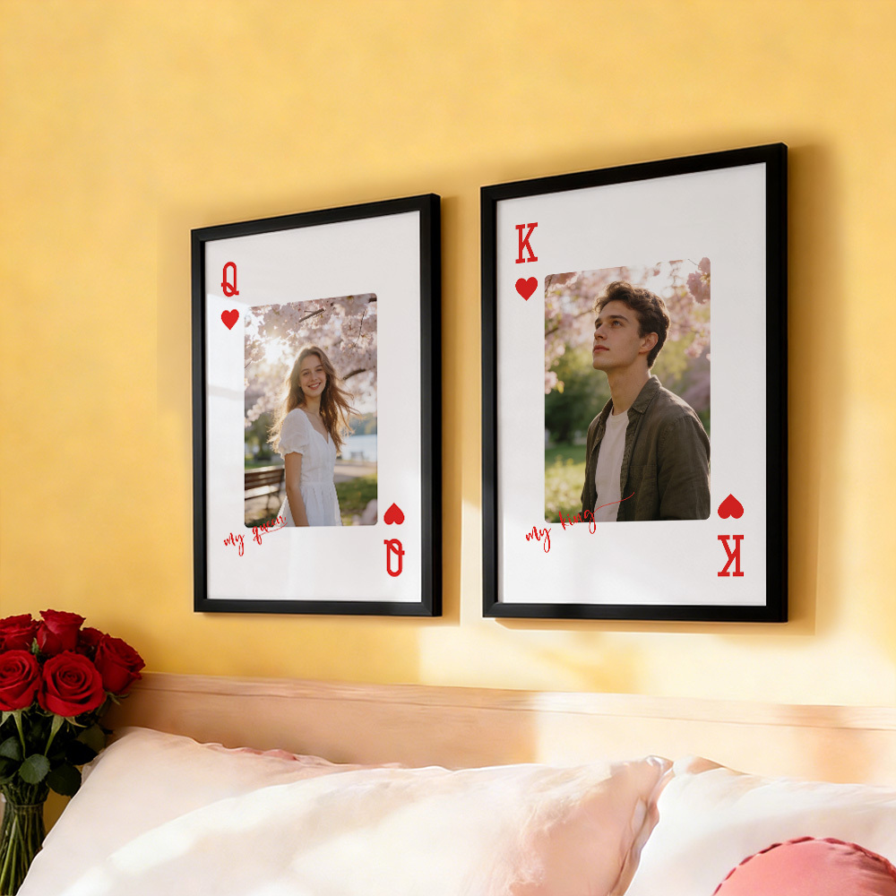 Custom King & Queen Playing Card Photo Frame Custom Photo Memory Decor Valentine's Day Gift - MyMoonLampAu