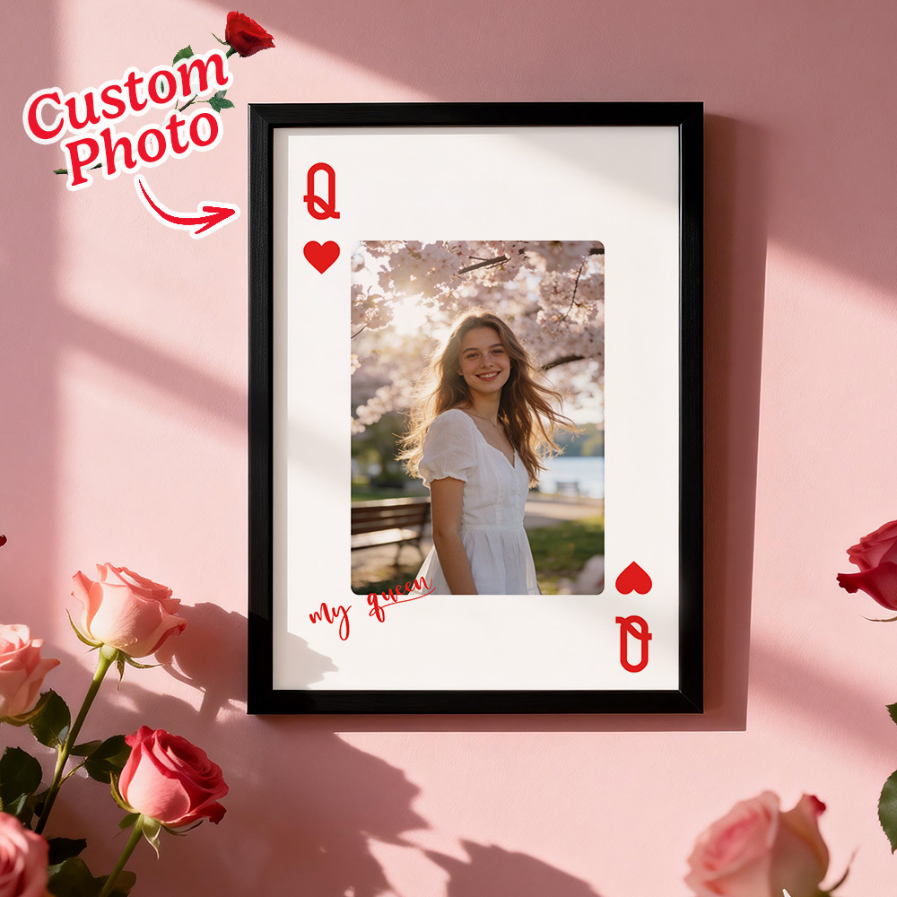 Custom King & Queen Playing Card Photo Frame Custom Photo Memory Decor Valentine's Day Gift - MyMoonLampAu