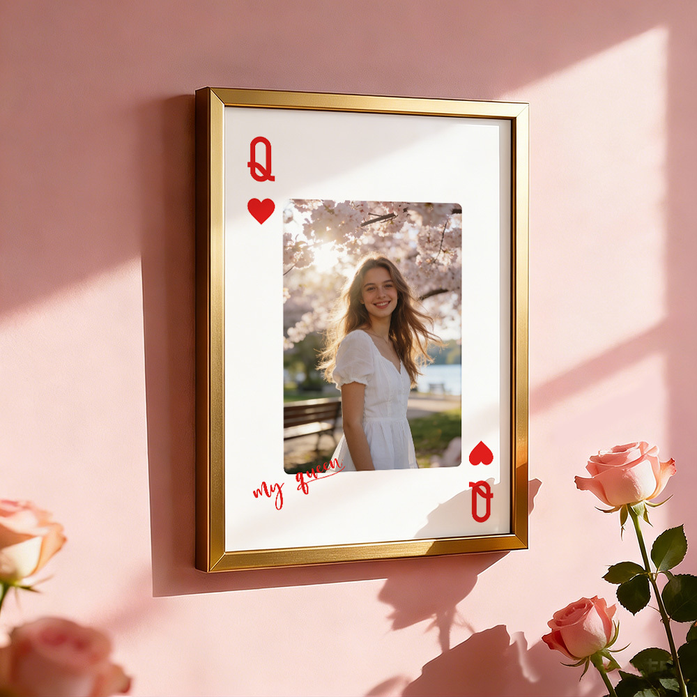 Custom King & Queen Playing Card Photo Frame Custom Photo Memory Decor Valentine's Day Gift - MyMoonLampAu