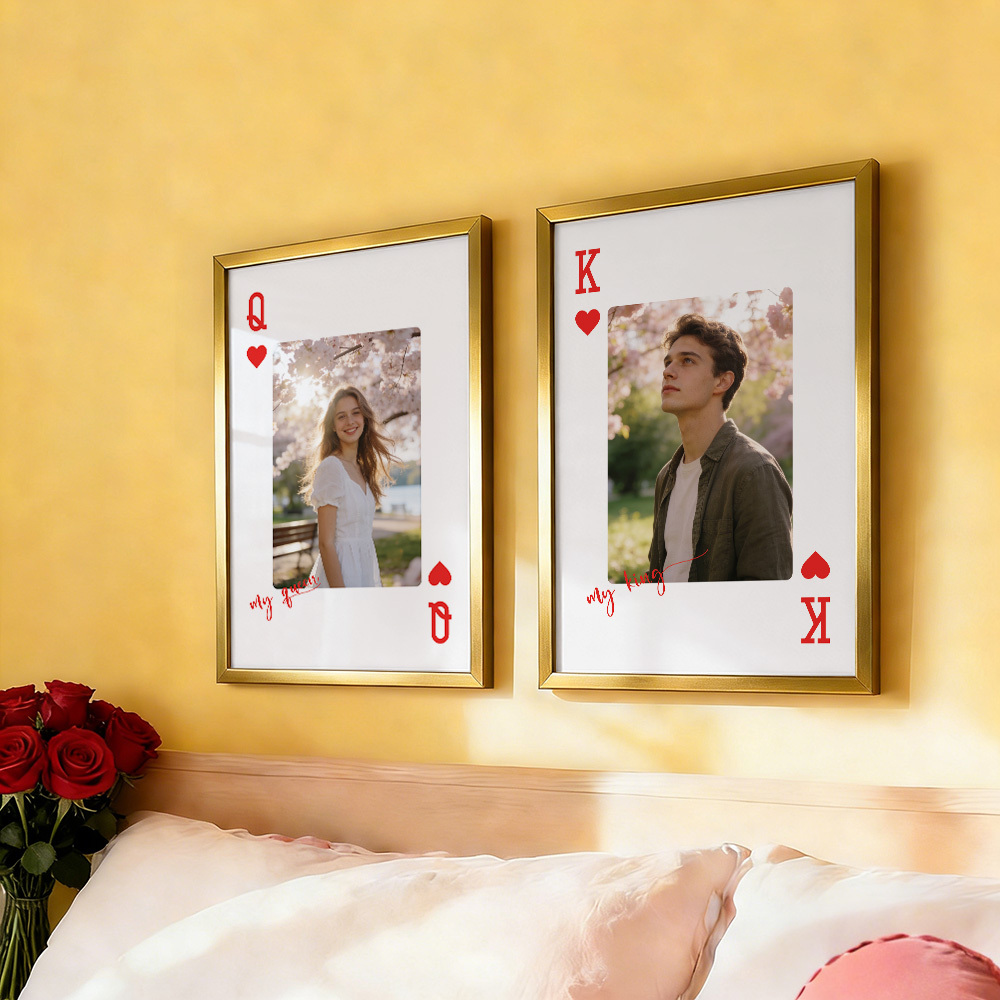 Custom King & Queen Playing Card Photo Frame Custom Photo Memory Decor Valentine's Day Gift - MyMoonLampAu