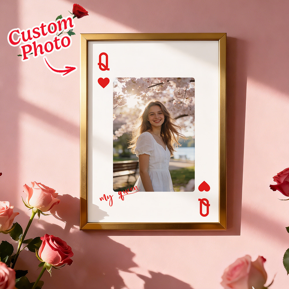 Custom King & Queen Playing Card Photo Frame Custom Photo Memory Decor Valentine's Day Gift - MyMoonLampAu