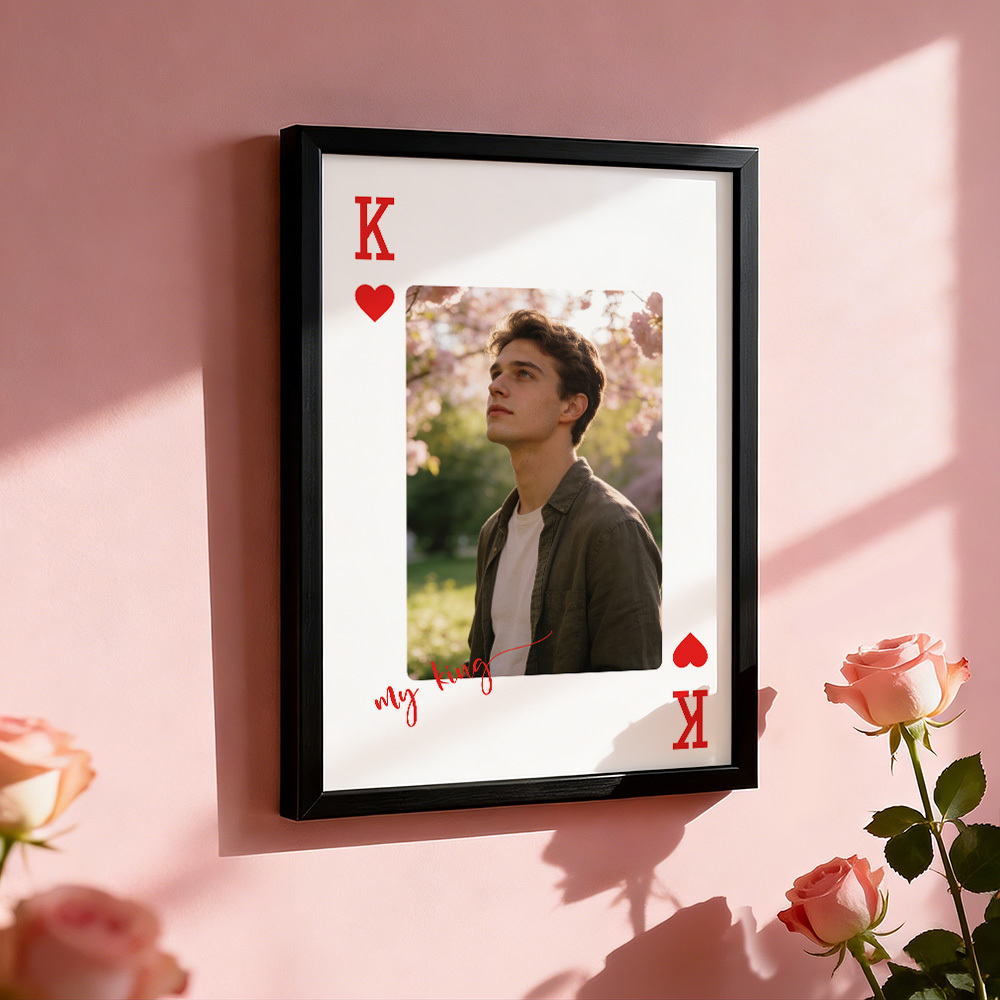 Custom King & Queen Playing Card Photo Frame Custom Photo Memory Decor Valentine's Day Gift - MyMoonLampAu