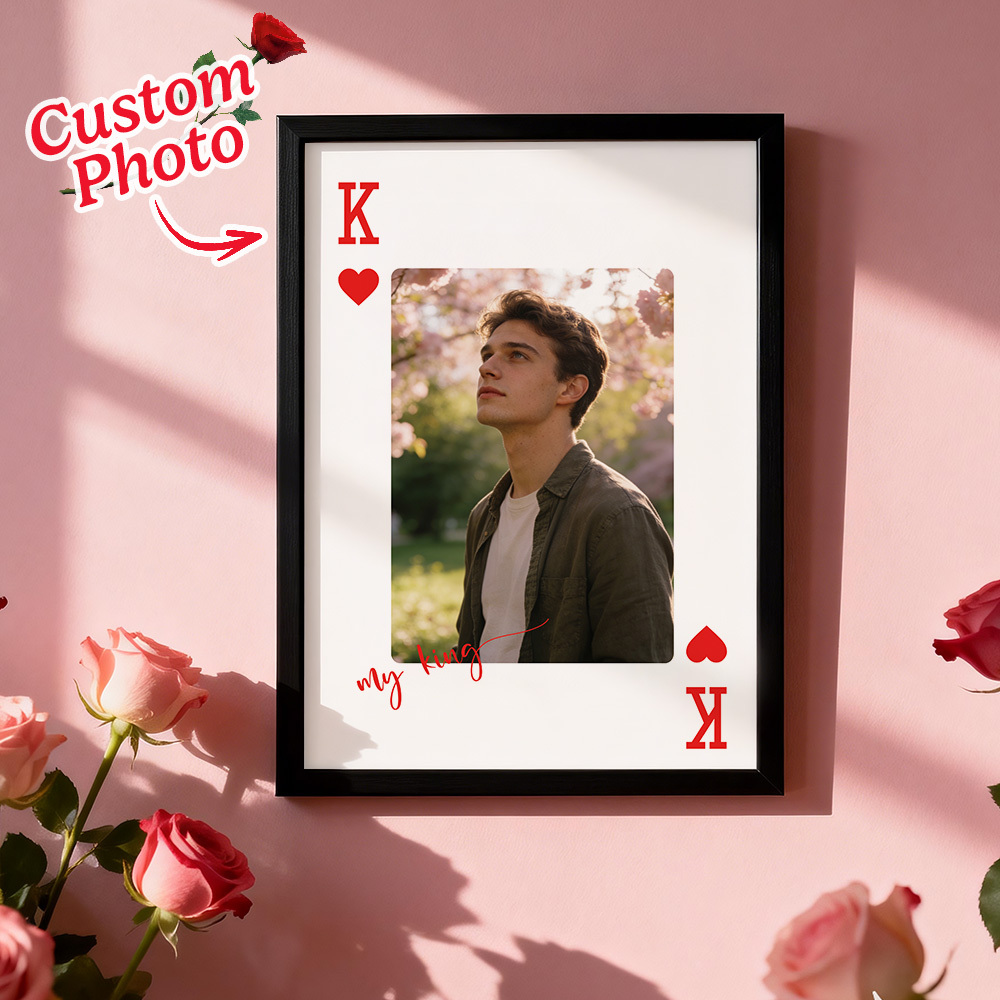 Custom King & Queen Playing Card Photo Frame Custom Photo Memory Decor Valentine's Day Gift - MyMoonLampAu