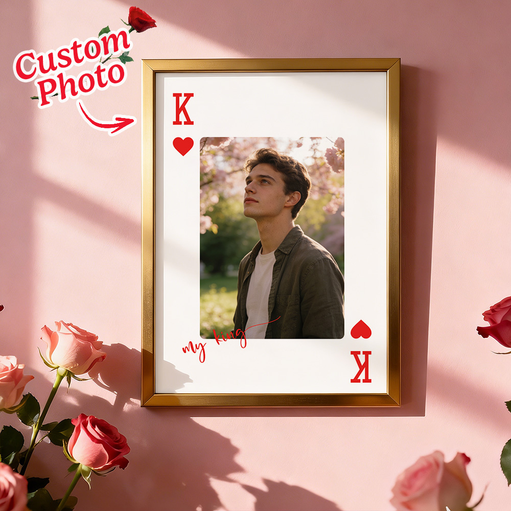 Custom King & Queen Playing Card Photo Frame Custom Photo Memory Decor Valentine's Day Gift - MyMoonLampAu