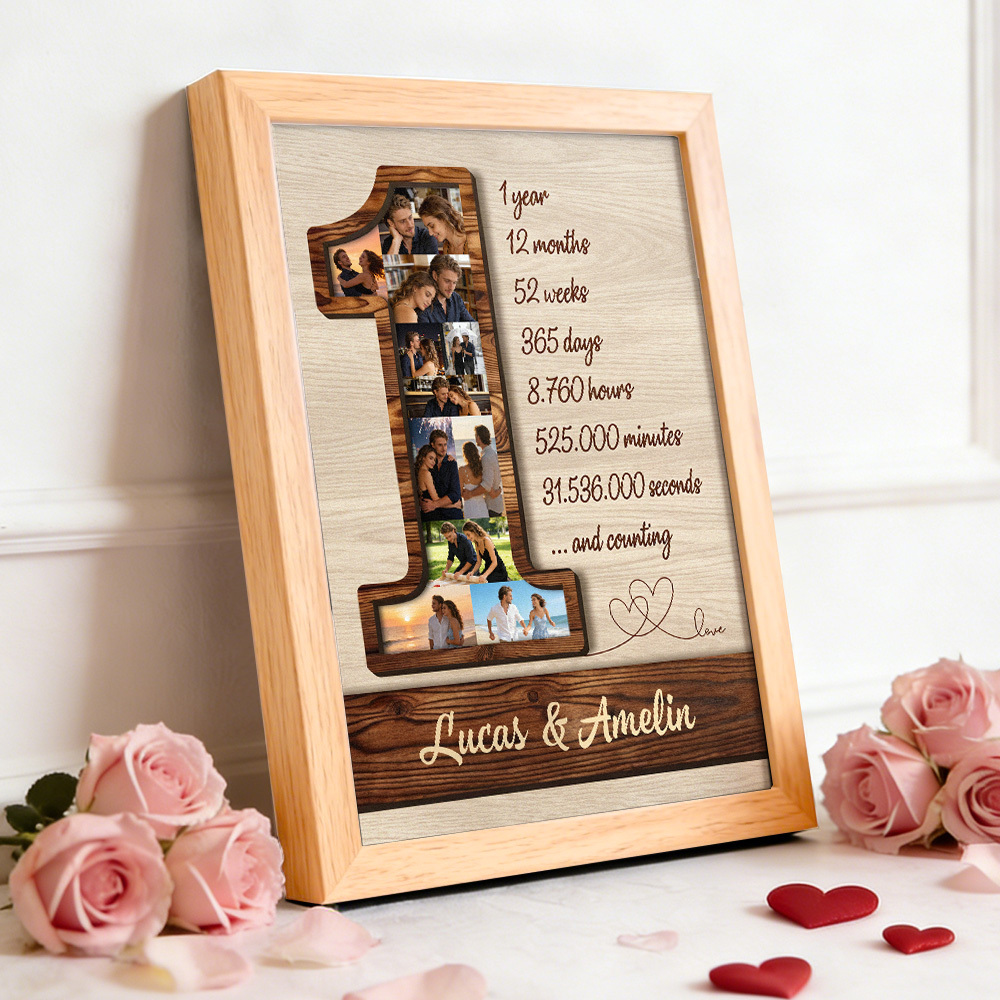 1st Anniversary Custom Photo Collage Frame One Year of Love Memory Display Decor Gift for Birthdays Anniversary - MyMoonLampAu