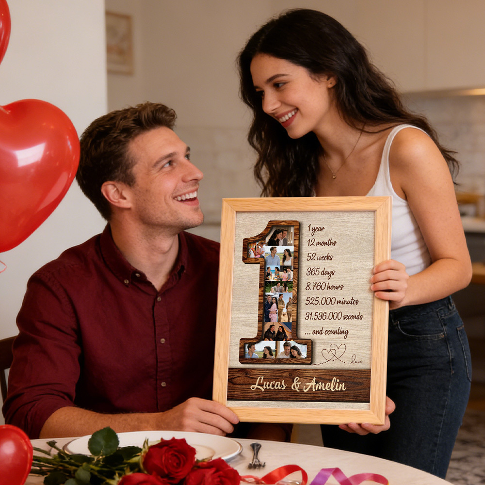 1st Anniversary Custom Photo Collage Frame One Year of Love Memory Display Decor Gift for Birthdays Anniversary - MyMoonLampAu