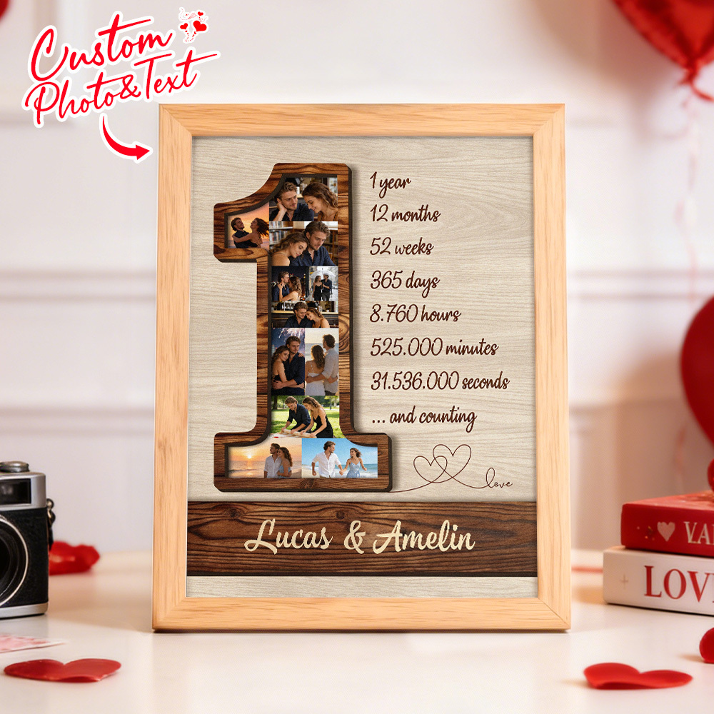 1st Anniversary Custom Photo Collage Frame One Year of Love Memory Display Decor Gift for Birthdays Anniversary - MyMoonLampAu