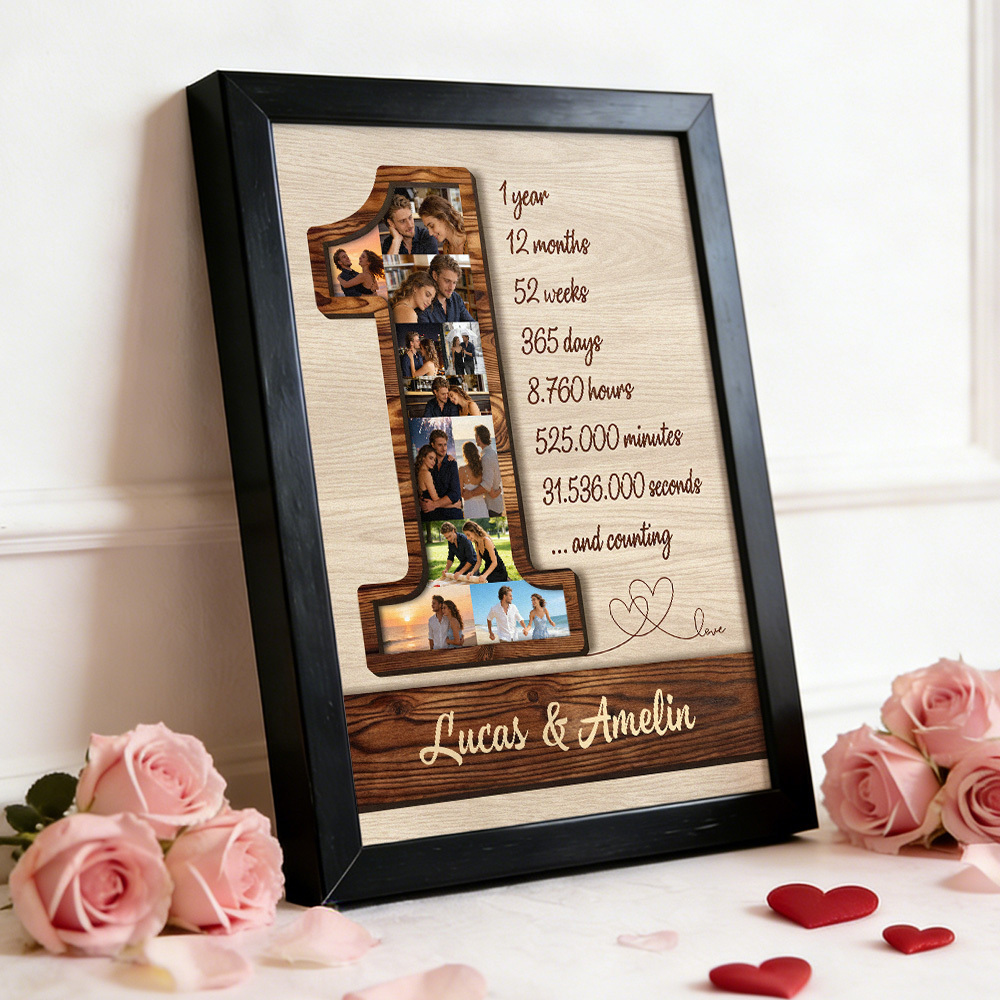 1st Anniversary Custom Photo Collage Frame One Year of Love Memory Display Decor Gift for Birthdays Anniversary - MyMoonLampAu