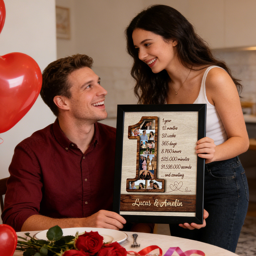 1st Anniversary Custom Photo Collage Frame One Year of Love Memory Display Decor Gift for Birthdays Anniversary - MyMoonLampAu