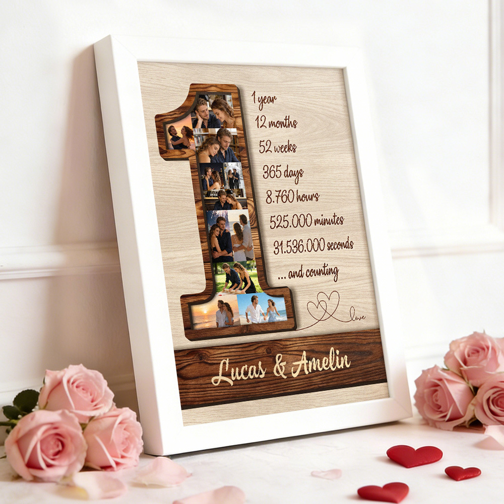 1st Anniversary Custom Photo Collage Frame One Year of Love Memory Display Decor Gift for Birthdays Anniversary - MyMoonLampAu