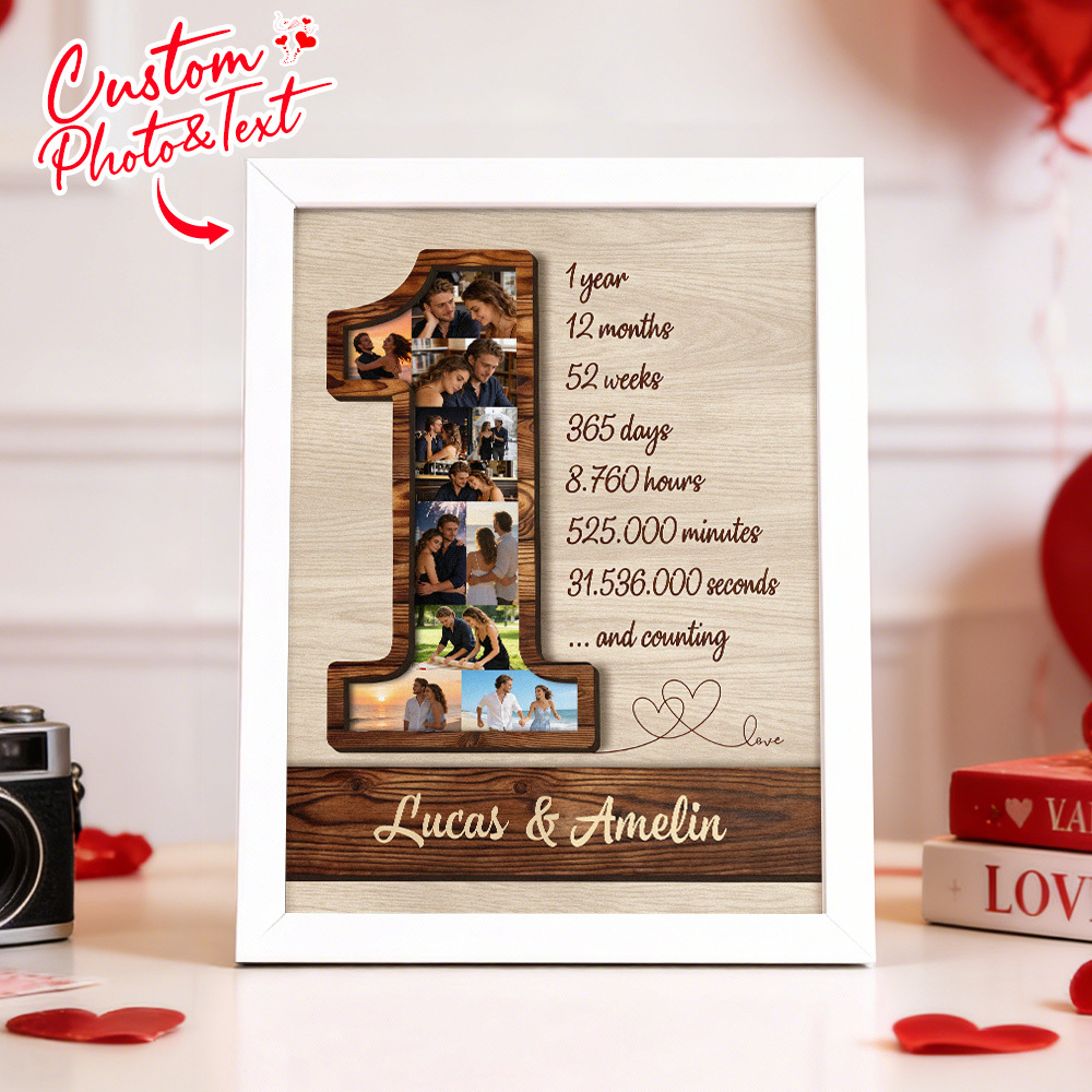 1st Anniversary Custom Photo Collage Frame One Year of Love Memory Display Decor Gift for Birthdays Anniversary - MyMoonLampAu