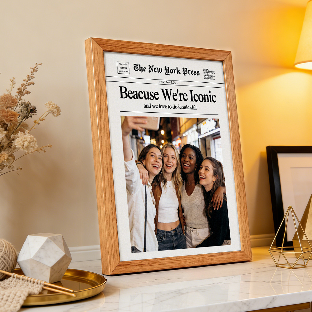 Custom Best Friend Newspaper Photo Frame Iconic BFF Memory Display Gift for Birthday Galentine's Day - MyMoonLampAu