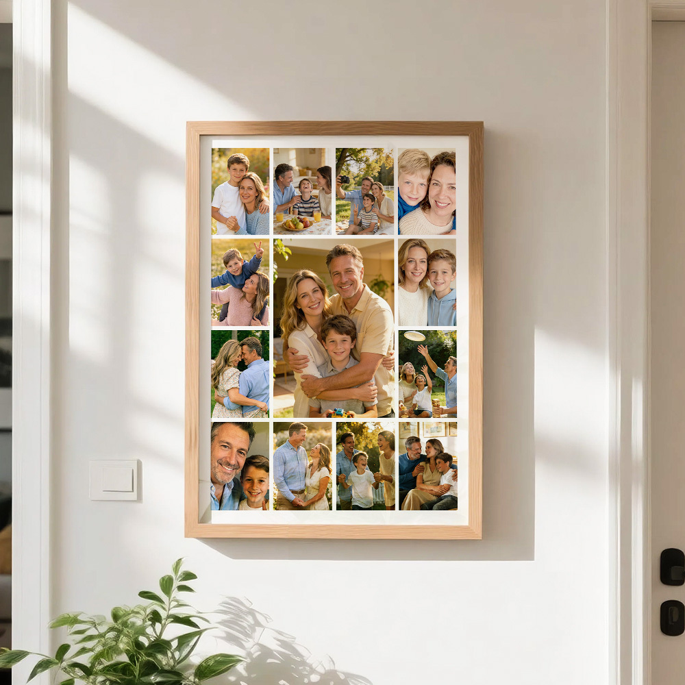 Custom Family Photo Collage Frame Black & White / Full Color Options Multi-Picture Wall Art Gift - MyMoonLampAu