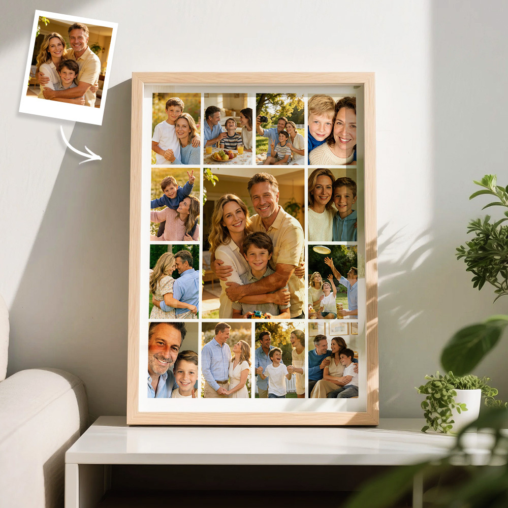 Custom Family Photo Collage Frame Black & White / Full Color Options Multi-Picture Wall Art Gift - MyMoonLampAu