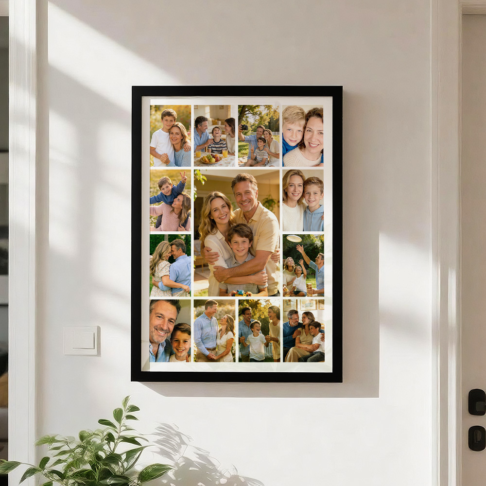 Custom Family Photo Collage Frame Black & White / Full Color Options Multi-Picture Wall Art Gift - MyMoonLampAu