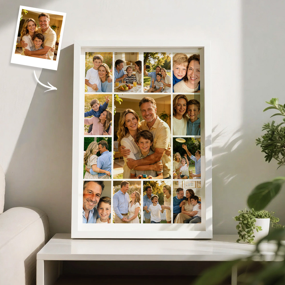 Custom Family Photo Collage Frame Black & White / Full Color Options Multi-Picture Wall Art Gift - MyMoonLampAu