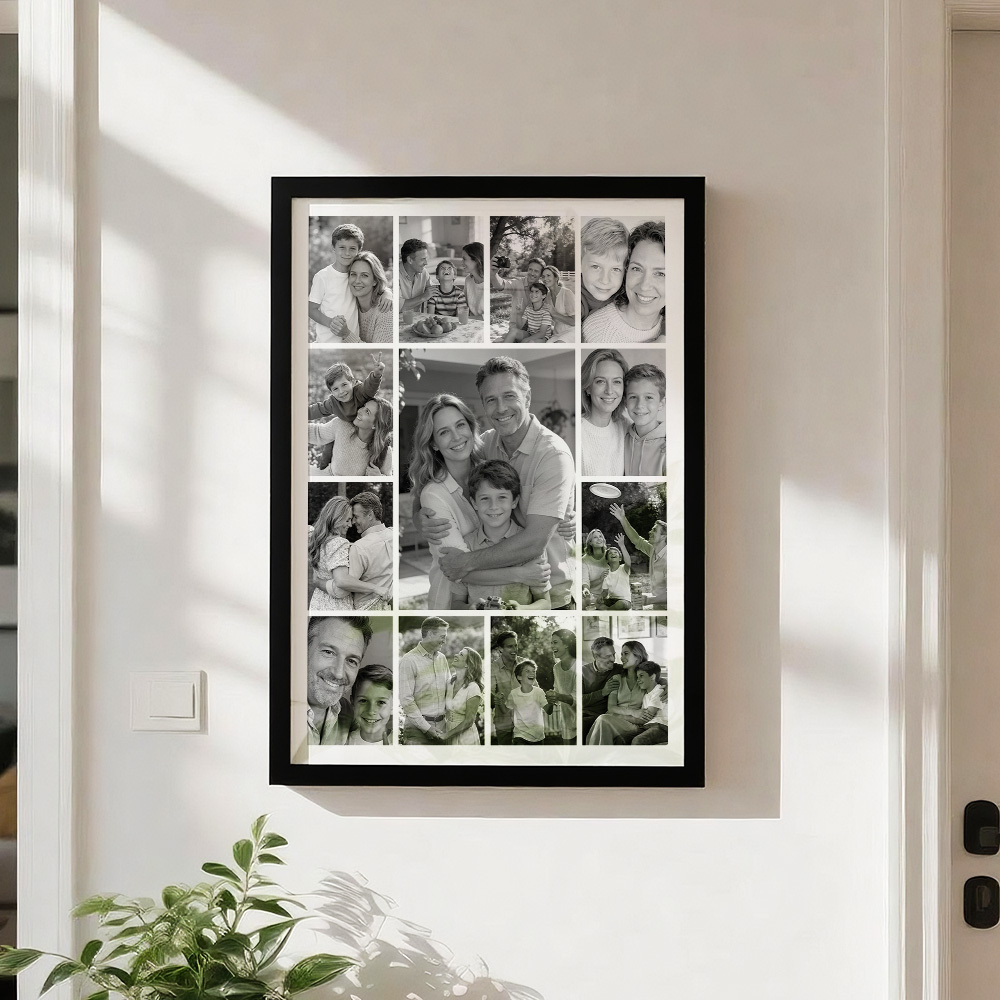 Custom Family Photo Collage Frame Black & White / Full Color Options Multi-Picture Wall Art Gift - MyMoonLampAu