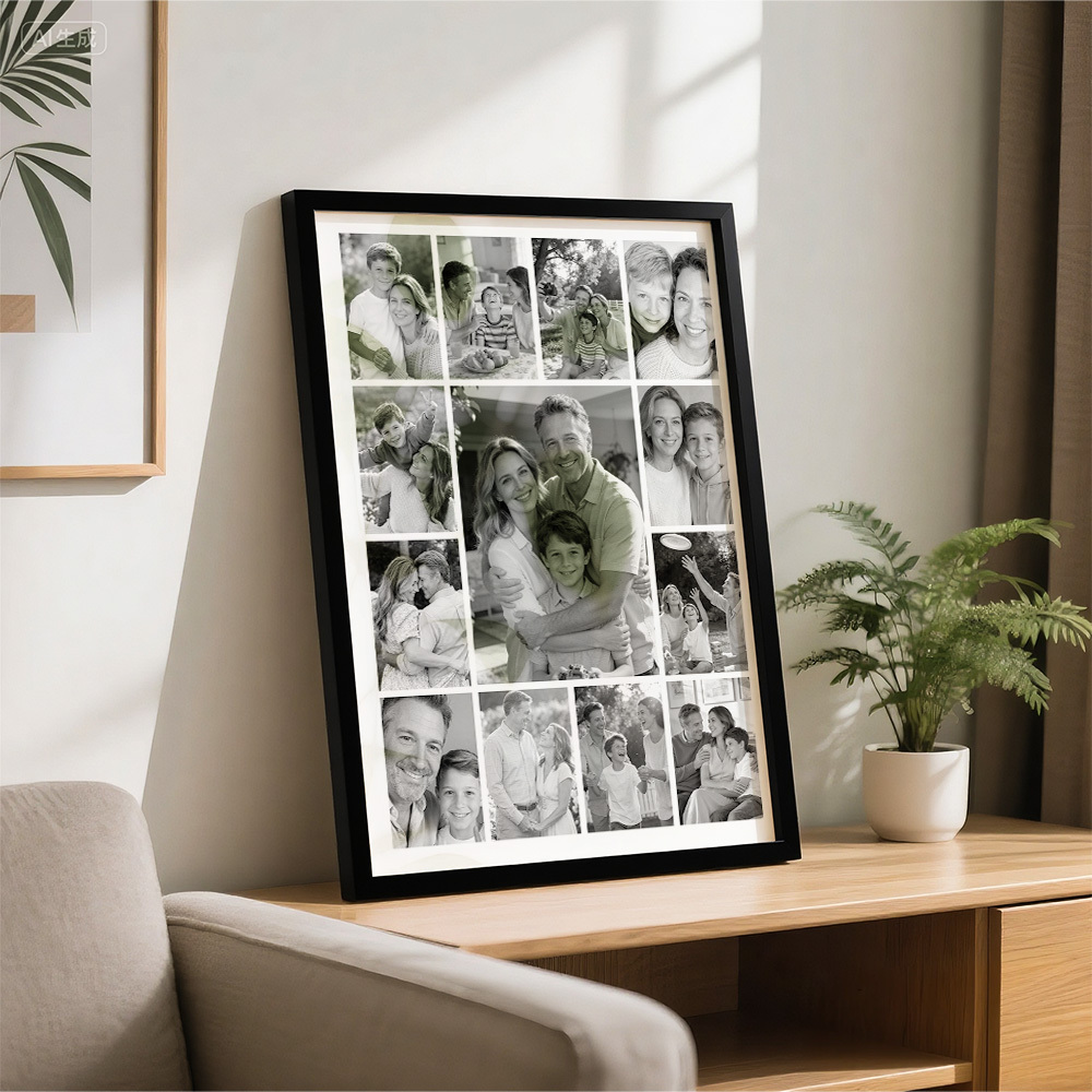 Custom Family Photo Collage Frame Black & White / Full Color Options Multi-Picture Wall Art Gift - MyMoonLampAu