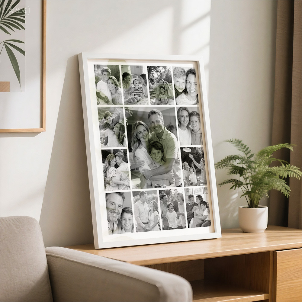 Custom Family Photo Collage Frame Black & White / Full Color Options Multi-Picture Wall Art Gift - MyMoonLampAu
