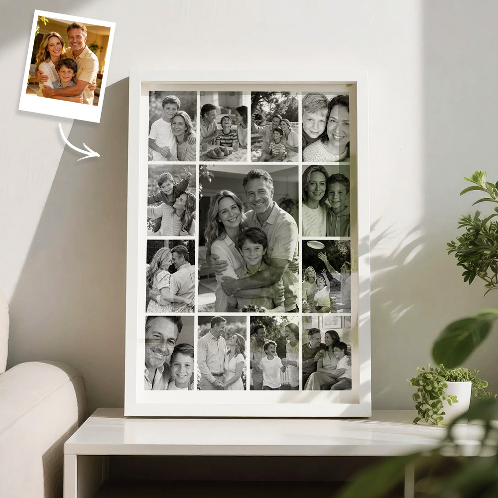 Custom Family Photo Collage Frame Black & White / Full Color Options Multi-Picture Wall Art Gift - MyMoonLampAu