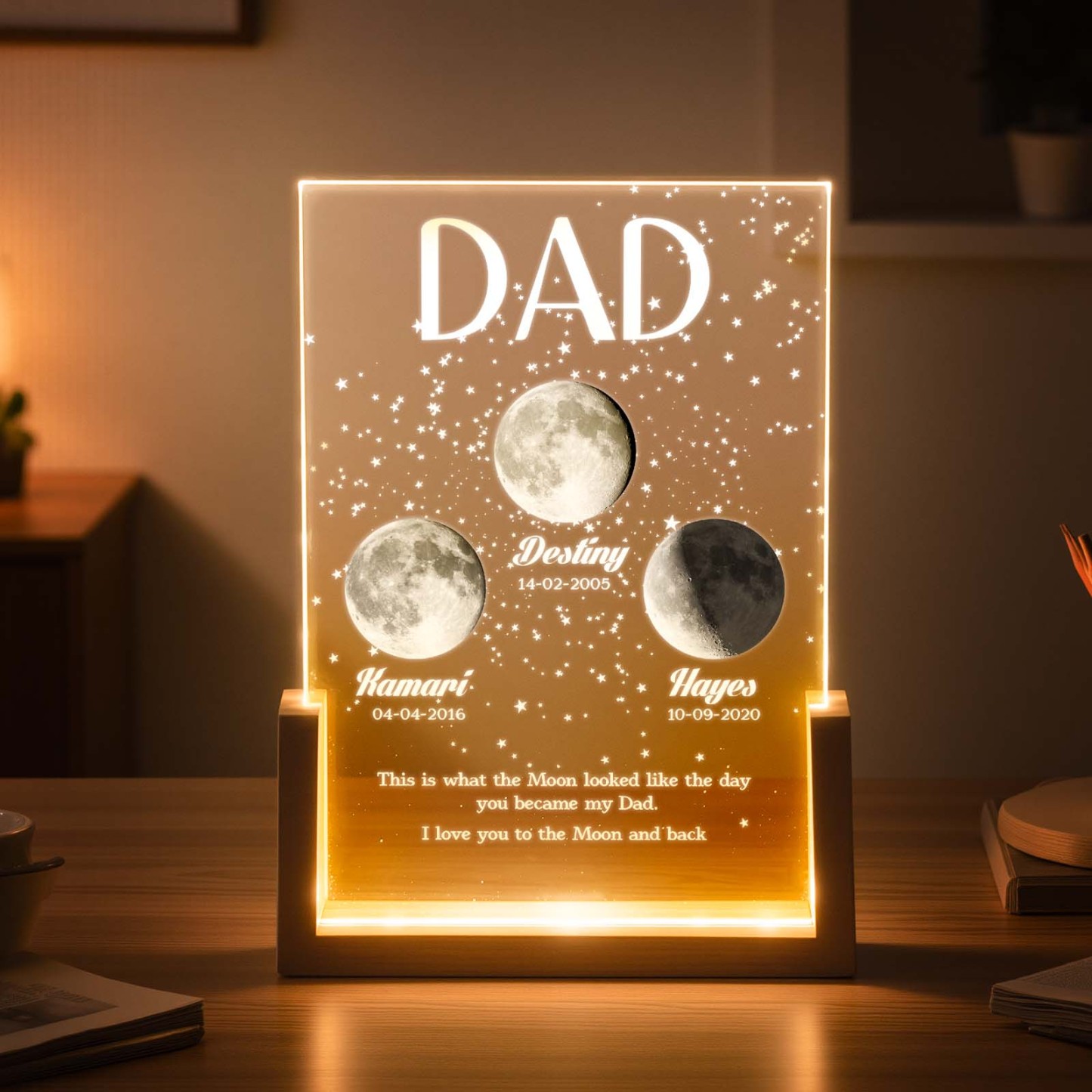 Moon Phase Dad Gift – Personalized Acrylic Plaque Light, Custom Night Sky Gift for Dad, Father’s Day Gift, LED Moon Lamp Keepsake - MyMoonLampAu