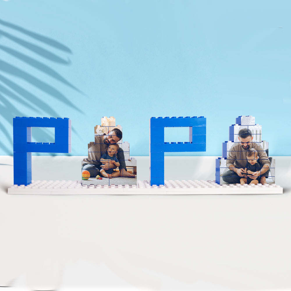 Personalized Papa Photo Building Brick Puzzles Photo Block Father's Day Gifts - photomoonlamp