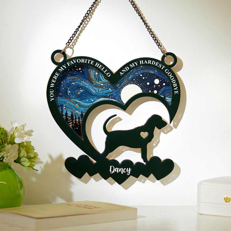 A Dog Wags His Tail With His Heart - Memorial Personalized Window Hang