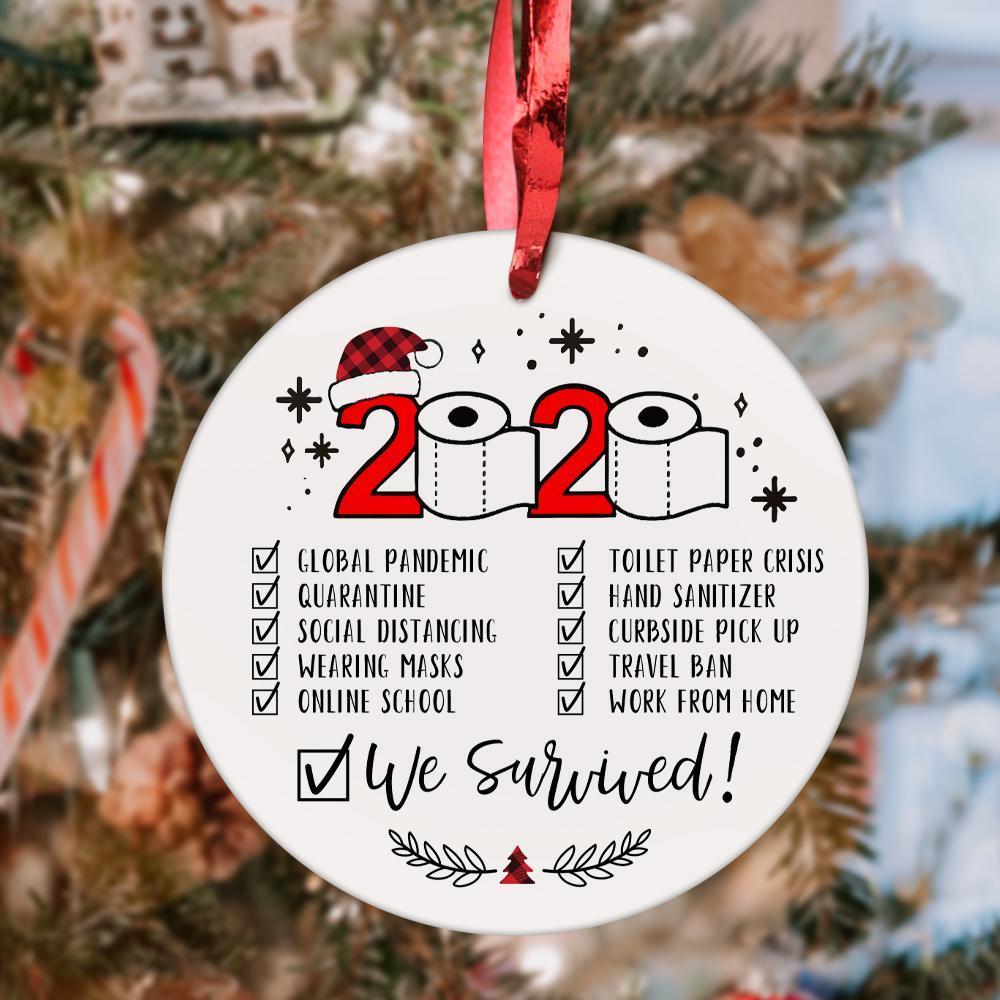 Funny Ornament 2020 We Survived Funny Ornament Single-sided Custom Photo Ornaments Christmas Tree Ornaments