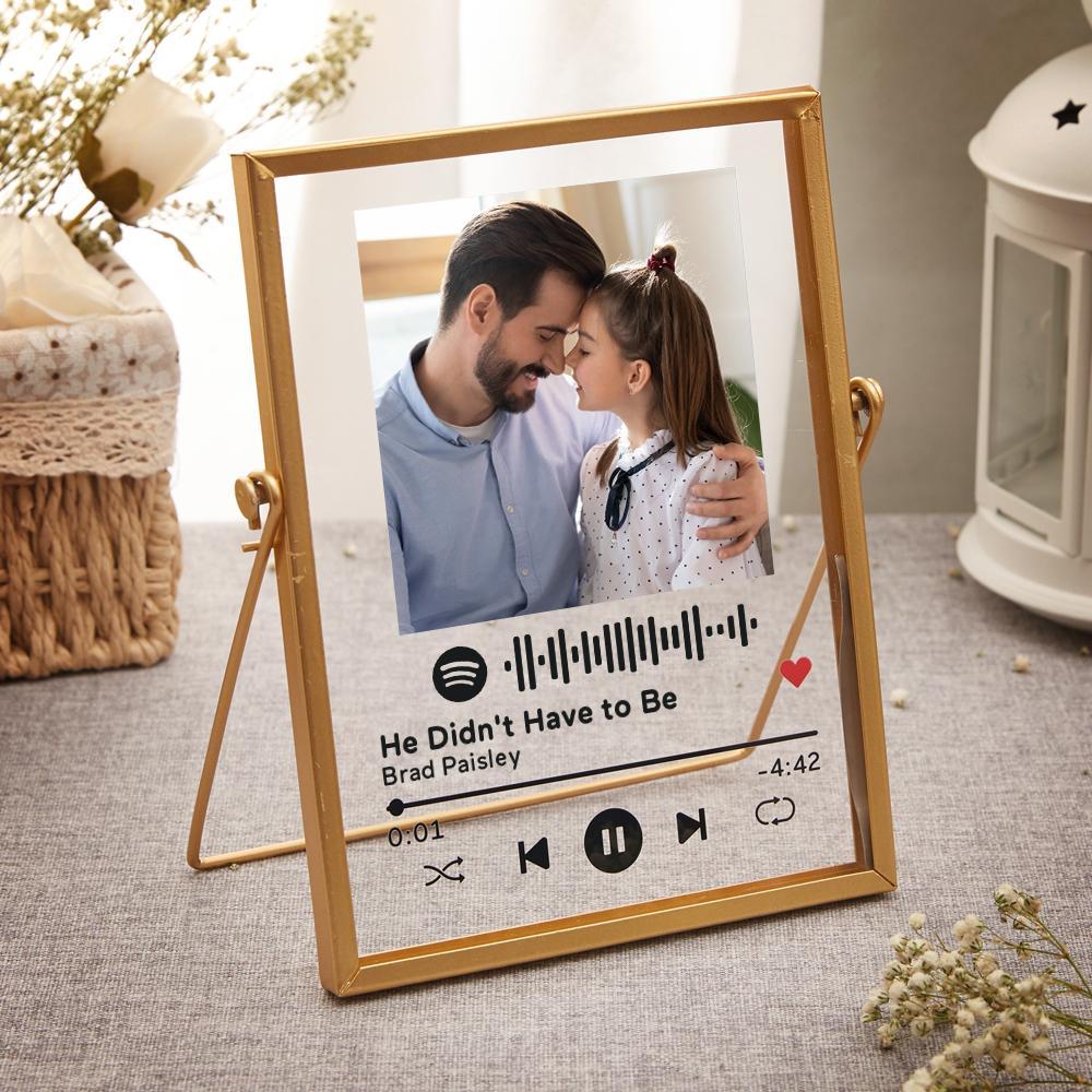 Father's Day Gifts Personalized Spotify Code Music Plaque Glass Art Spotify Plaque with Golden Frame