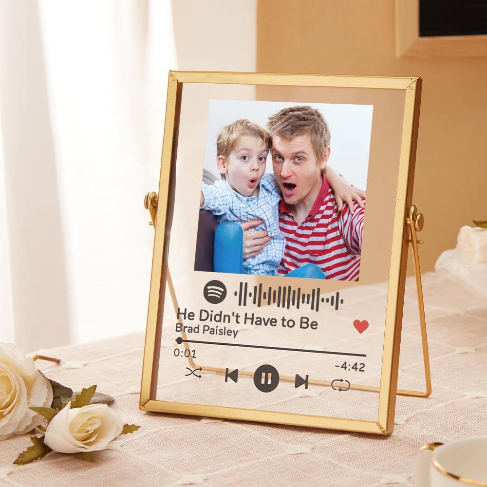 Father's Day Gifts Personalized Spotify Code Music Plaque Glass Art Spotify Plaque with Golden Frame