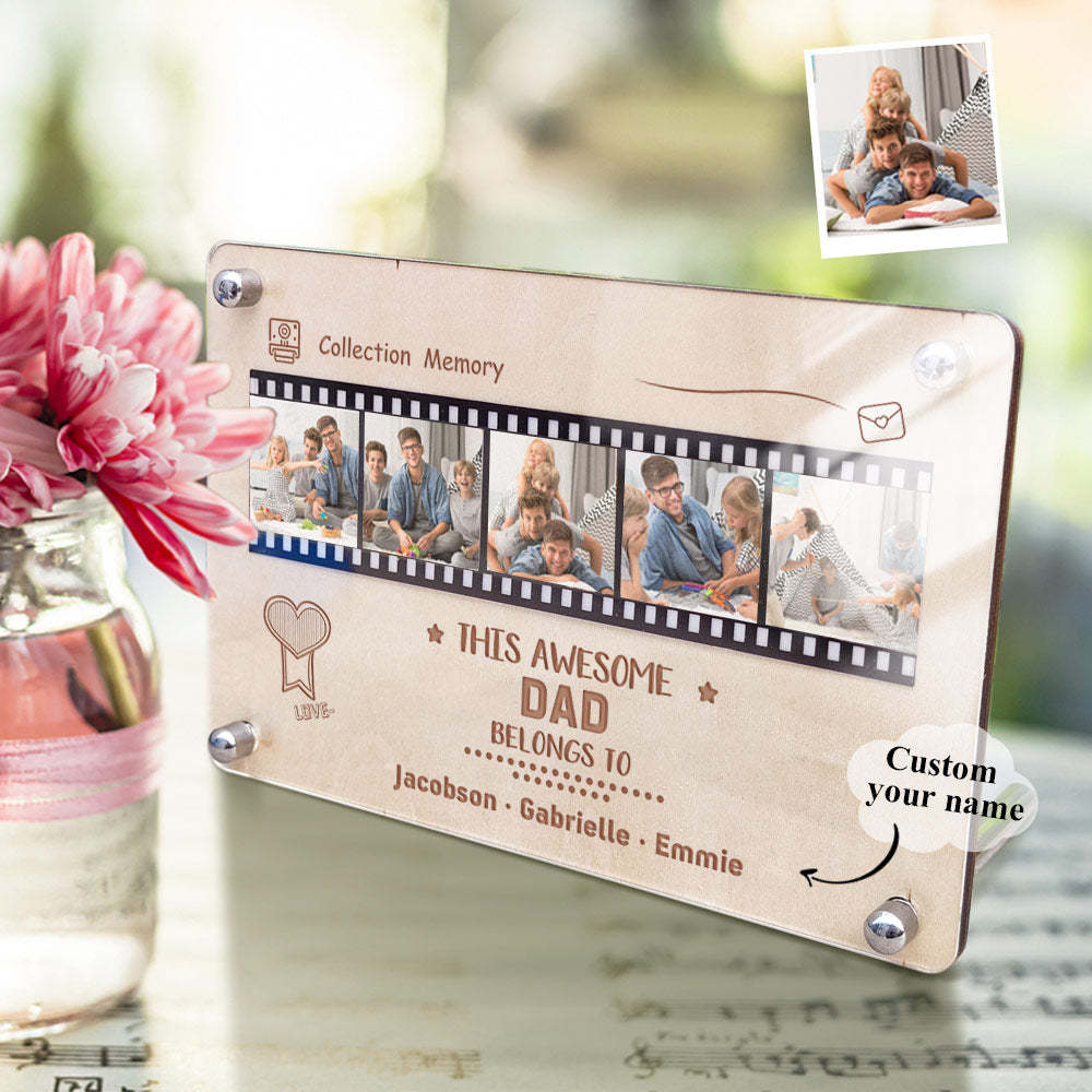 Personalized Wooden Acrylic Film Plaque Custom Photo and Name Plaque Table Decorations Gift for Dad - mymoonlampau