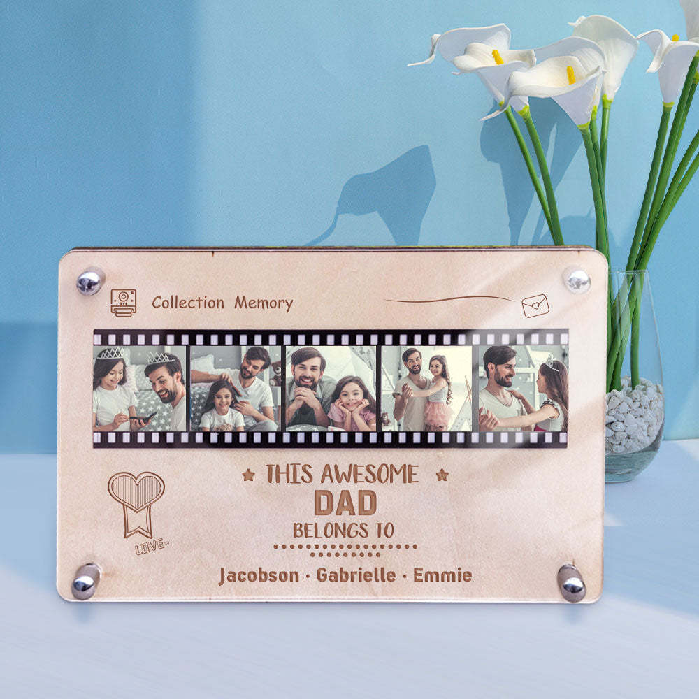 Personalized Wooden Acrylic Film Plaque Custom Photo and Name Plaque Table Decorations Gift for Dad - mymoonlampau