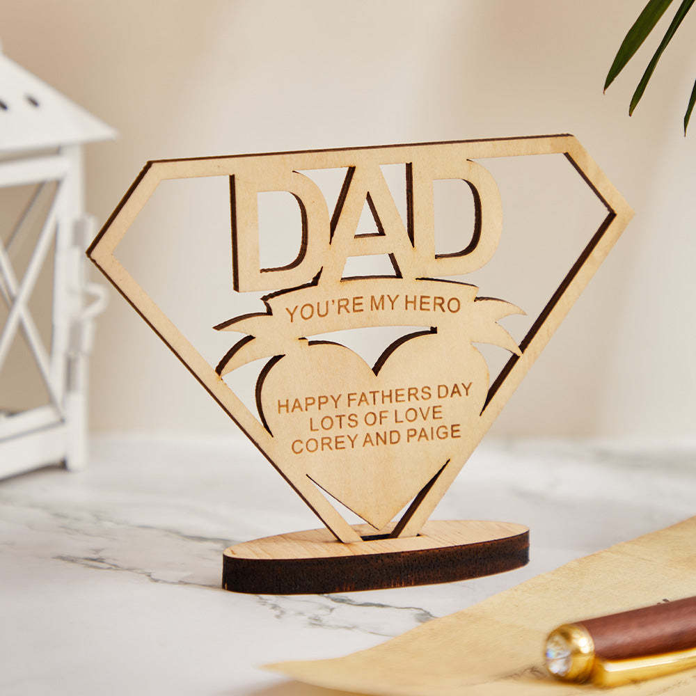 Custom Engraved DAD Wooden Plaque Stand Personalized Keepsake Father's Day Gifts - mymoonlampau