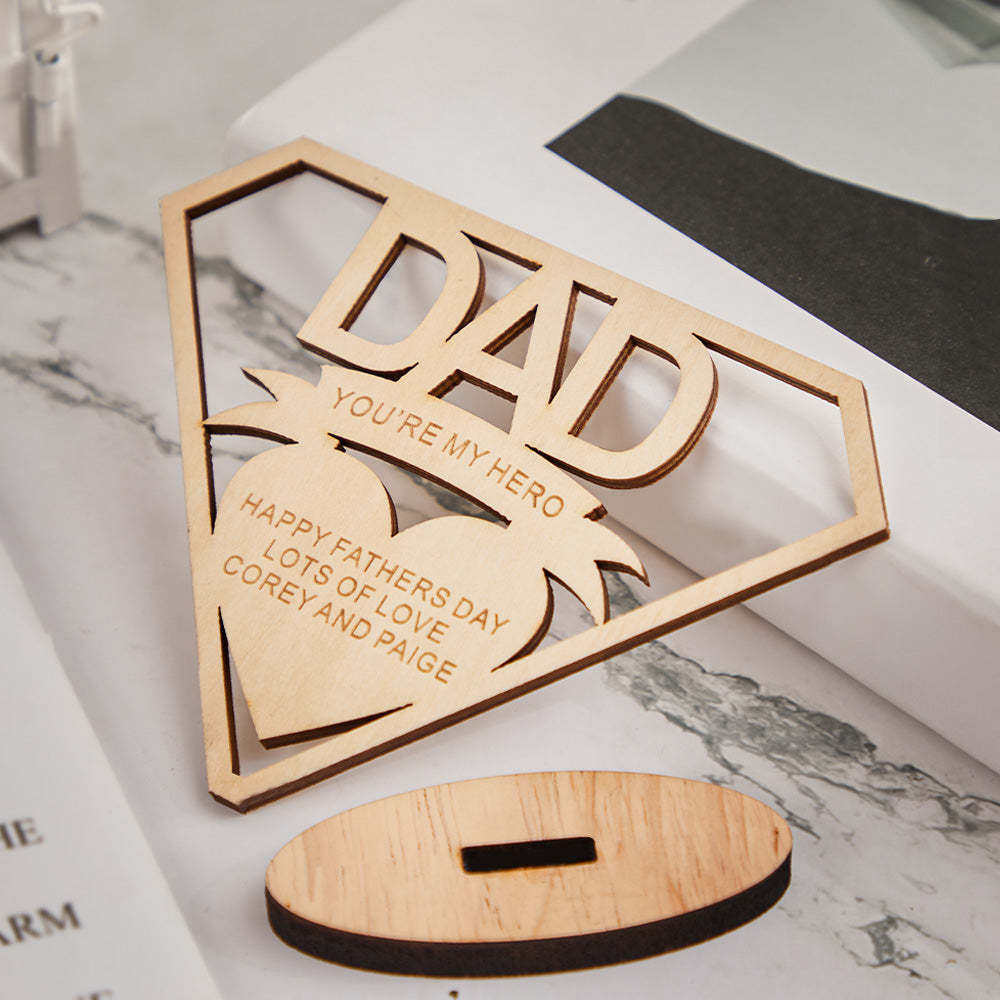 Custom Engraved DAD Wooden Plaque Stand Personalized Keepsake Father's Day Gifts - mymoonlampau