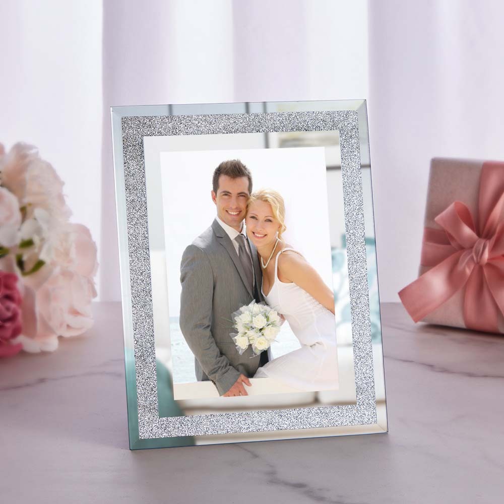 Custom Photo Frame Photo Holder Glass Mirror with Sparkling Crystal Boarder Gift for Her - mymoonlampau