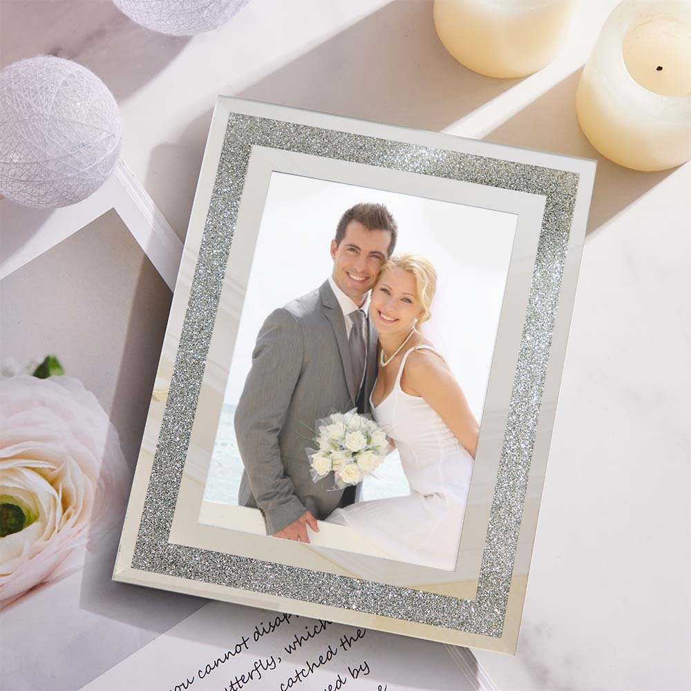 Custom Photo Frame Photo Holder Glass Mirror with Sparkling Crystal Boarder Gift for Her - mymoonlampau