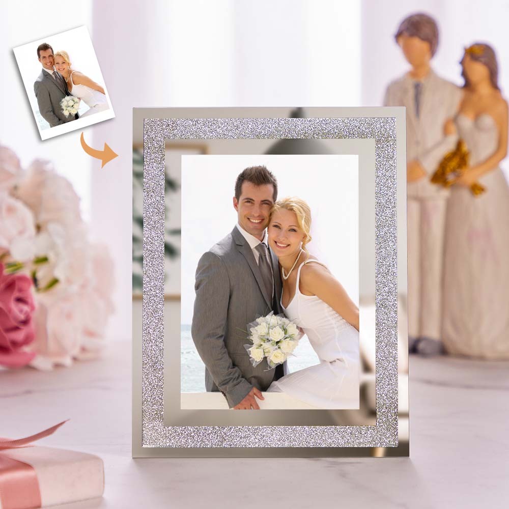 Custom Photo Frame Photo Holder Glass Mirror with Sparkling Crystal Boarder Gift for Her - mymoonlampau