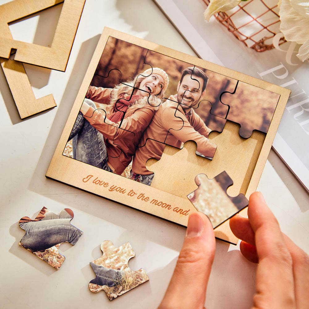 Custom Photo Engraved Photo Frame Creative Puzzle Wooden Gifts - mymoonlampau